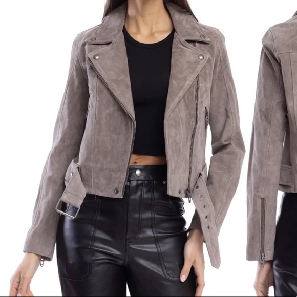 Blank NYC Grey Suede Moto Jacket Size Large